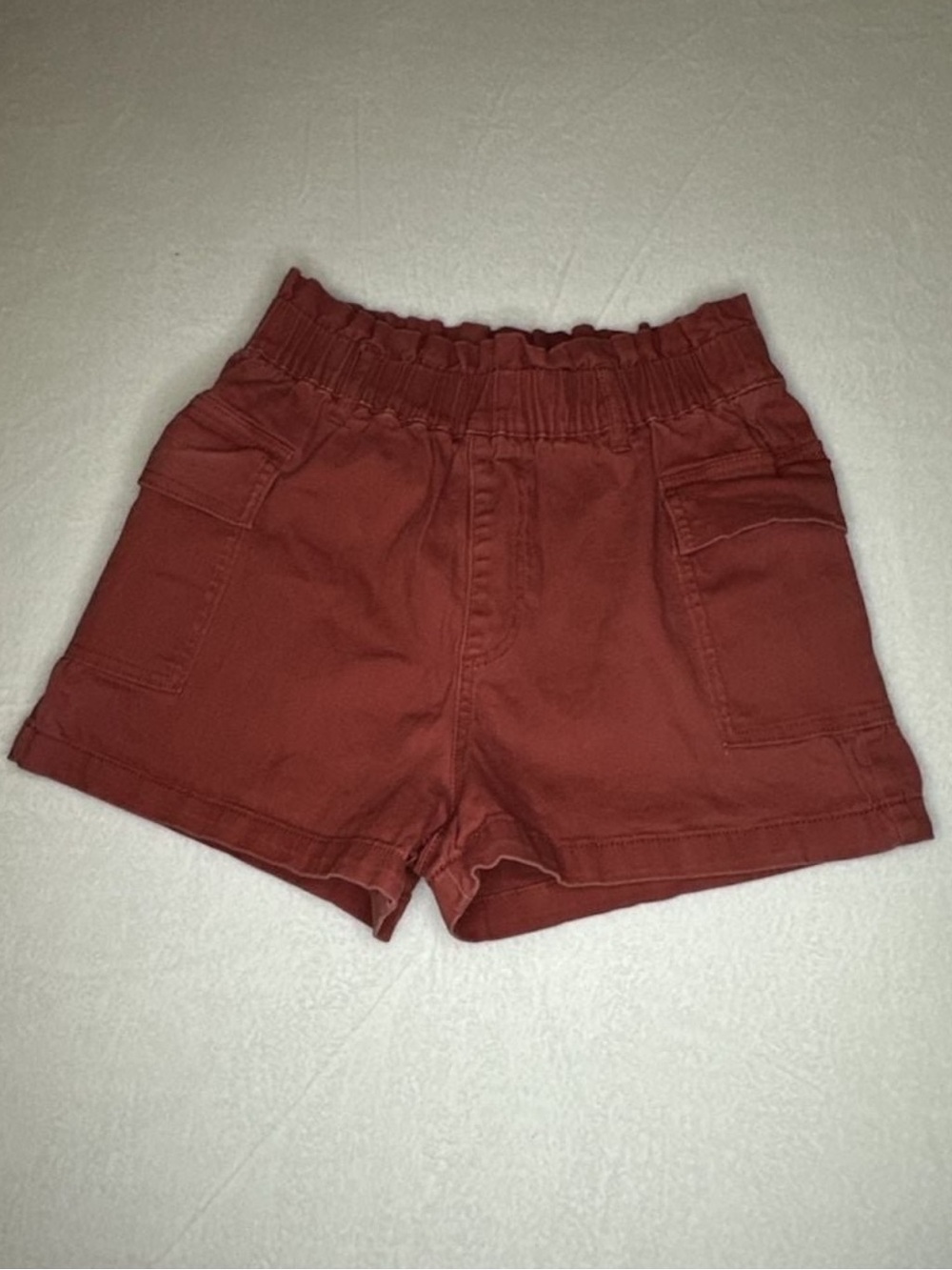 No Boundaries Juniors High-Rise Paperbag Waist Cargo Shorts in Rust